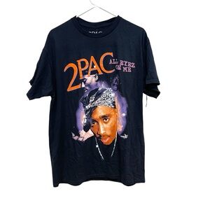 2Pac Short Sleeve Crew Neck Graphic Print T Shirt Black Music NWT Womens L